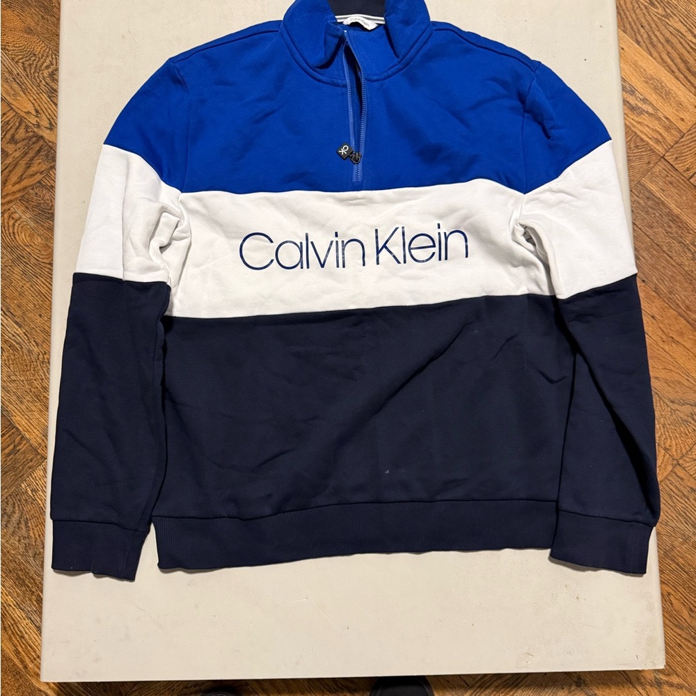 Calvin Klein Blue and White Zip Up Sweater